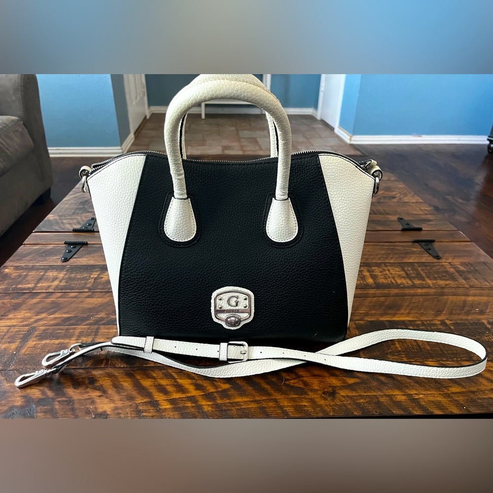 Guess Black and White large satchel with detachable shoulder strap